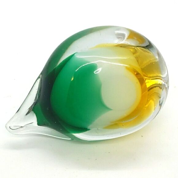 Murano Sommerso Vintage Green White Yellow Art Glass Duck Figurine Paperweight - Picture 11 of 16